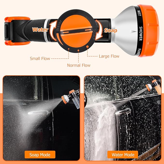 Dog Wash Hose Attachment, High Pressure Garden Water Hose Nozzle 8 Way Foam Sprayer with Soap Dispenser Bottle for Watering Plants, Car Washing, Pet Showering Bathing Tool