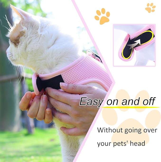 Cat Harness and Leash for Walking Escape Proof Breathable Mesh Fabric, Solid Pink, Medium, Adjustable Cat Walking Jackets with Handle, Padded Stylish Cat Vest
