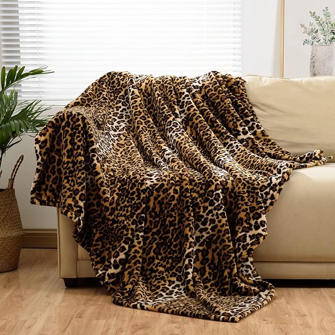 Bnuitland Leopard Print Fleece Flannel Throw Blanket, Super Soft 300 GSM Double Sided for Bed Sofa Travel, Fuzzy Fluffy Cheetah Print Blanket for Adults and Kids, 50x70inch