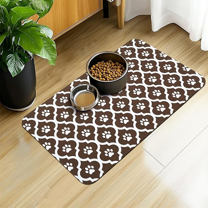 Dog Food Mat 16X24 Inch Pet Feeding Absorbent Mats for Floor Cat Water Bowl Placemats Non-Slip Washable Dog Mat for Food and Water