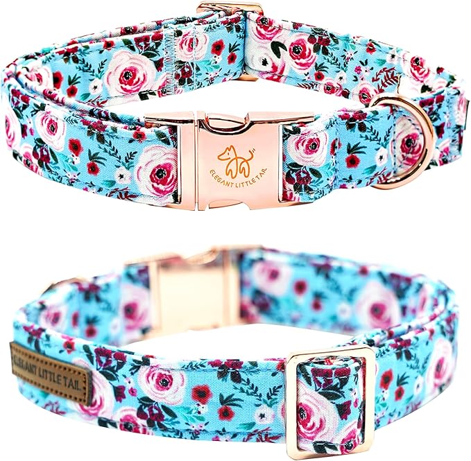 Elegant little tail Dog Collar, Rose Print Pet Collar Summer Dog Collar Durable Metal Buckle Dog Collars Cotton Pet Adjustable Dog Collars for Medium Dogs