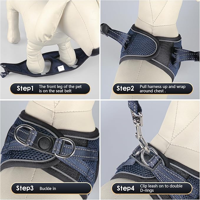 YIMEIS Dog Harness and Leash Set, No Pull Soft Mesh Pet Harness, Reflective Adjustable Puppy Vest for Small Medium Large Dogs, Cats (Navy & Black, Medium (Pack of 1)