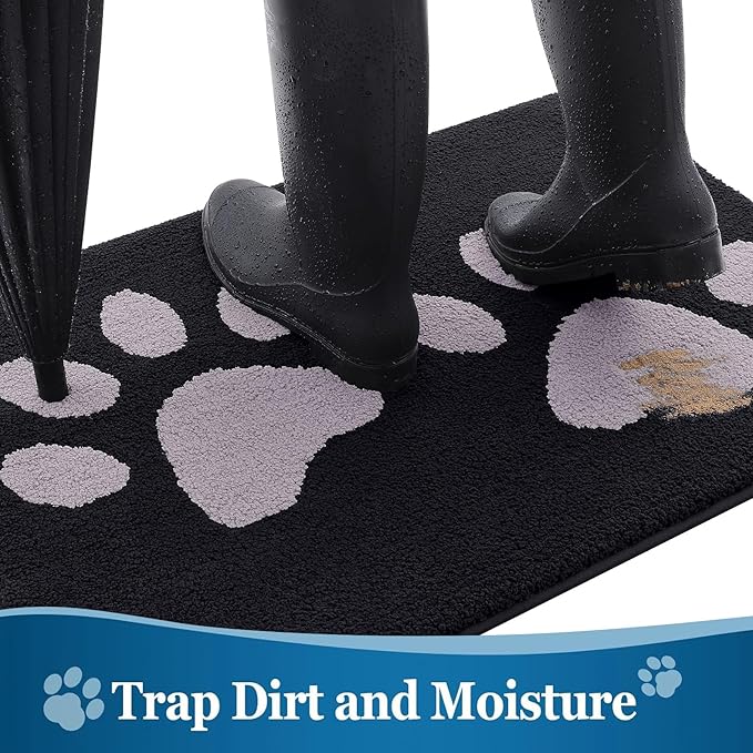 Buganda Dog Door Mat for Muddy Paws, Absorbent Dirt Trapper Washable Indoor Doormats, Non Slip Low-Profile Mud Mat for Dogs, Front Entrance Doormat for Inside Floor (59x35 Inches, Black and Grey)