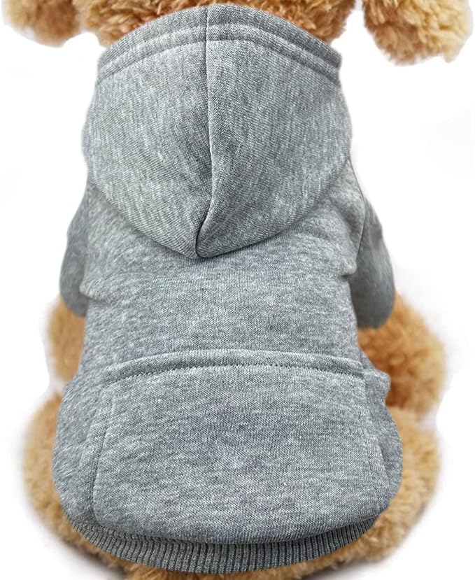 Jecikelon Winter Dog Hoodie Sweatshirts with Pockets Warm Dog Clothes for Small Dogs Chihuahua Coat Clothing Puppy Cat Custume (Grey, Large)
