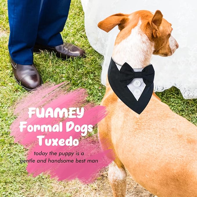 FUAMEY Dog Tuxedo for Small Dogs,Dog Formal Suit Dogs Attire Pet Bow Tie Puppy Party Costumes Cat Tux Outfits Pets Bandana Cosplay Adjustable Bowties Wedding Birthday Valentines Black S