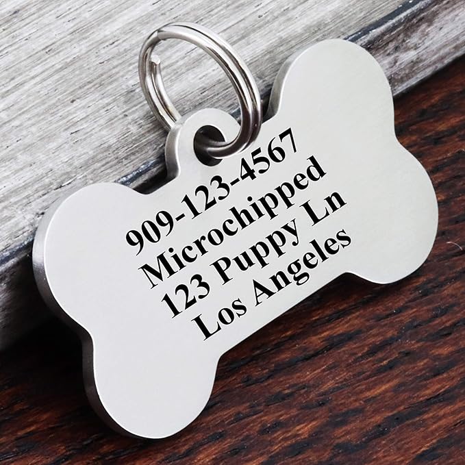 Ultra Joys Stainless Steel Pet ID Tag Dog Name Tags Personalized Front and Back Engraving, Customized Dog Tags and Cat Tag, Optional Engraved on Both Sides, Bone Tag Mountain Design, Silver Large