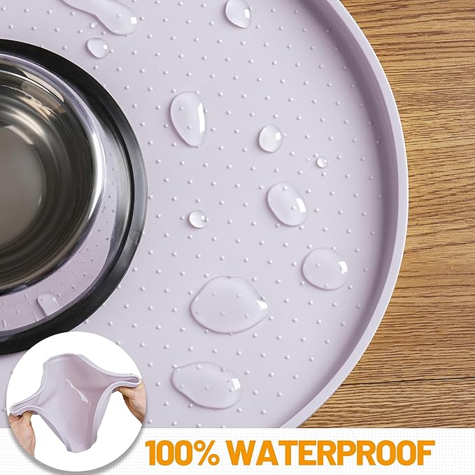 Hubulk 100% Waterproof Silicone Pet Feeding Mat with Raised Edge for Food and Water, Dog Bowl Mats, Cat Bowls Placemat with High Lip Protects Floor for Cats and Dogs (Dove, 24" L x 16" W)