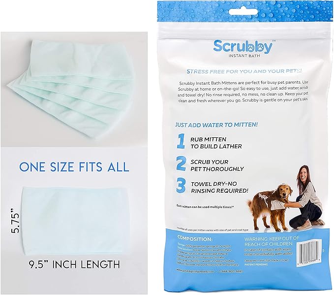 ScrubbyPet No Rinse Pet Wipes- Use Pet Bathing, Pet Grooming Pet Washing, Simple to Use,Just Lather, Wipe, Dry. Excellent Sensitive Skin. The Ideal Pet Wipes Bathing Your Pet Dog Cat.