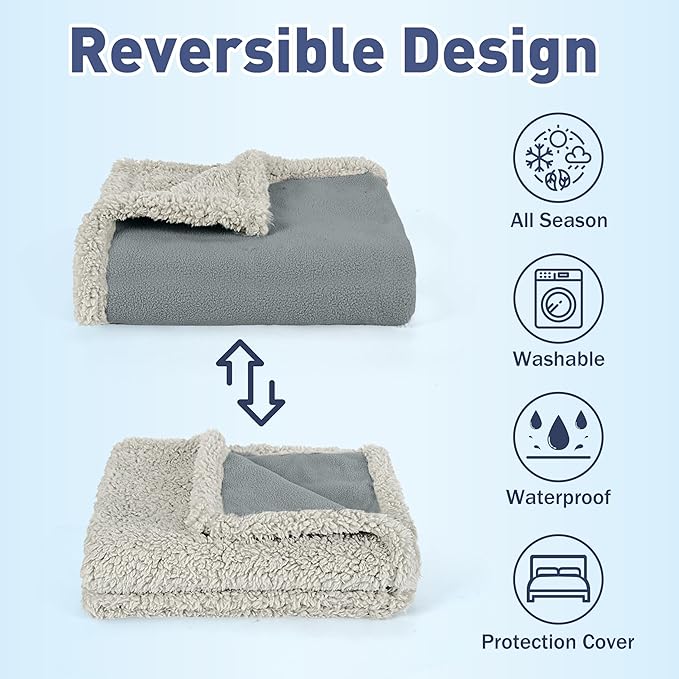 Kritter Planet Waterproof Dog Blankets for Small Dogs, Puppy Blankets for Litter, Cat Blankets for Indoor Cats Washable, Reversible Fleece Pet Mat for Crates, Car Seats, and Furniture