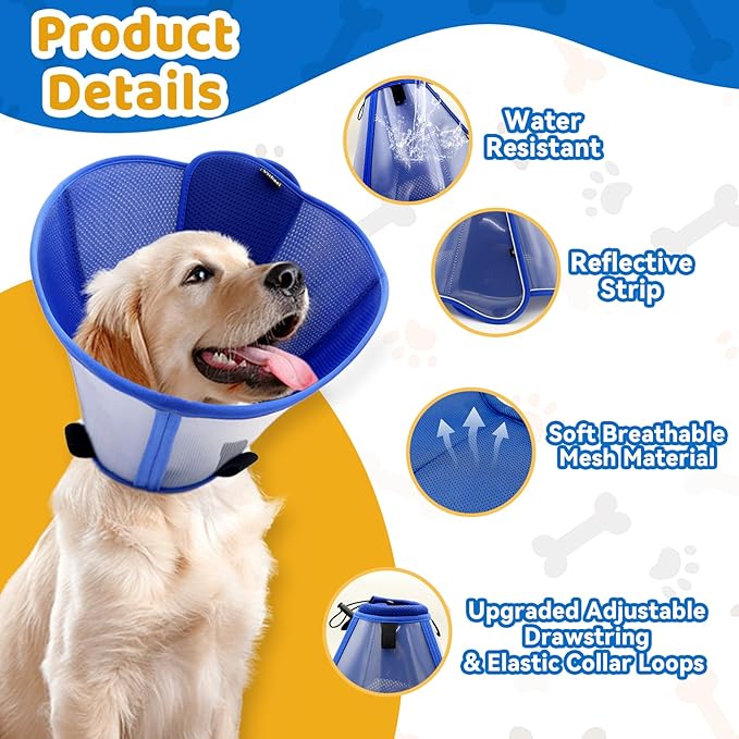 Upgraded Dog Cone Collar for Large Medium Dogs, Soft Dog Cone with Double-Layer Design, Adjustable Pet Recovery Collar for Dogs After Surgery, Elizabethan Collar (XXL, Blue)