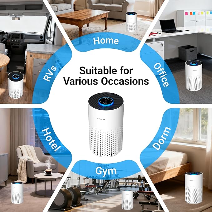 Air Purifiers for Bedroom Home, Cobectal Air Cleaner with H14 True HEPA 3-in-1 Filter for Room up to 1050 ft², Sleep Mode & Aroma Function, Portable Air Purifiers for Office, Dorm, RVs, White