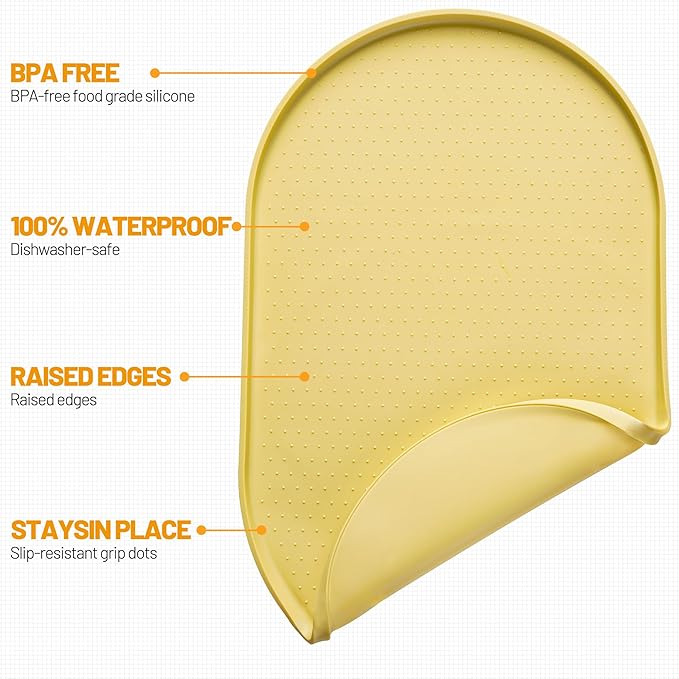 Hubulk 100% Waterproof Silicone Pet Feeding Mat with Raised Edge for Food and Water, Dog Bowl Mats, Cat Bowls Placemat with High Lip Protects Floor for Cats and Dogs (Yellow, 24" L x 16" W)