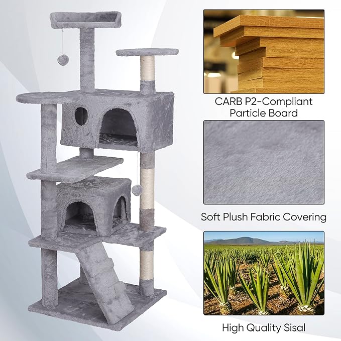 Nova Microdermabrasion 54 in Cat Tree Tower for Indoor Cats Multi-Level Cat Condo Cat Bed Furniture with Scratching Post Kittens Activity Center