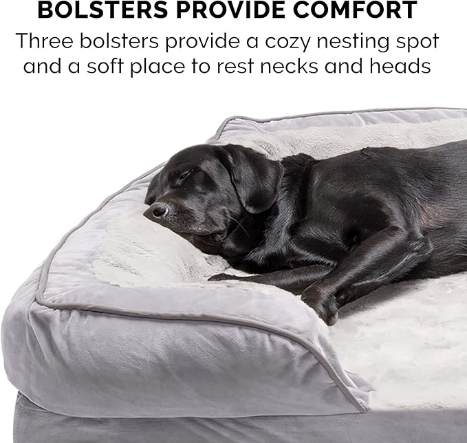 Furhaven Orthopedic Dog Bed for Large Dogs w/ Removable Bolsters & Washable Cover, For Dogs Up to 95 lbs - Plush & Velvet Waves Perfect Comfort Sofa - Granite Gray, Jumbo/XL