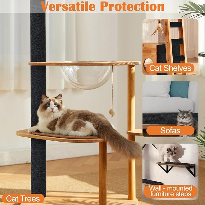 Cat Scratch Furniture Protector - 118" x 17" Trimmable Self-Adhesive Cats Claws Scratch Pads, DIY Cat Climbing Couch Protector for Scratch Post Cat Tree Replacement Indoor (Black)