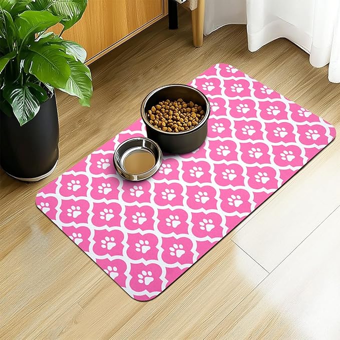 Dog Food Mat 17X30 Inch Pet Feeding Absorbent Mats for Floor Cat Water Bowl Placemats Non-Slip Washable Dog Mat for Food and Water