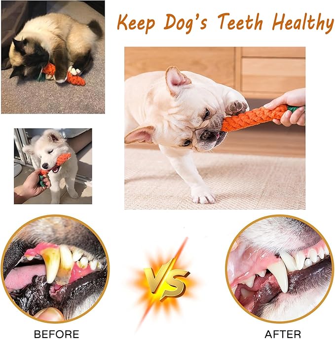 3PCS Natural Cotton Rope Toys for Small Dogs and Puppies, Dog Dental Care Chew Toys for Teething, Anxiety Relief, Helps Clean Teeth & Prevent Furniture Destruction(Corn cob Set)