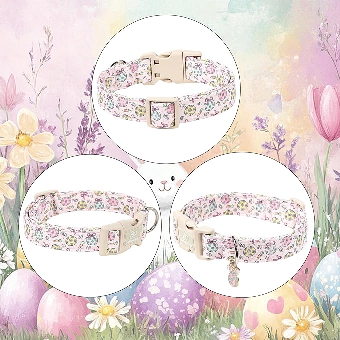 Easter Dog Collar for Large Dogs - Easter Egg Pastel Dog Collars, Cute Girl Dogs Collar, Lightweight Adjustable Pink Spring Holiaday Dog Collars with Quick Release Buckle L