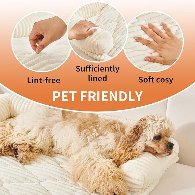 HAOMAIJIA Dog Couch Bed for Large Dogs, Non Slip Pet Couch Covers for Sofa Thick Soft Washable Dog Couch Cover Protector All Seasons Universal Dogs and Cats Bed Mat (Off White, Large)