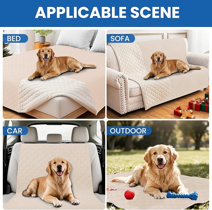Waterproof Couch Covers for Pets, Waterproof Dog Bed Cover, Anti-Slip Soft Dog Blankets, Couch Cover for Dogs Washable, Pet Blanket for Puppy Large Dogs Cat (68x82 Inch, Beige)