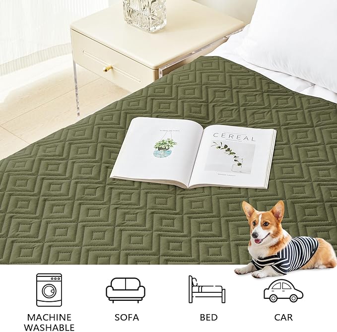 hyha Waterproof Dog Blanket, Soft Dog Bed Cover Pet Blankets, Waterproof Sofa Couch Cover for Dogs Washable, Reversible Pet Couch Covers for Sofa Furniture (40x70 Inch, Green/Navy Blue)