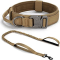 Tactical Dog Collar Set, Adjustable Military Training Nylon Dog Collar with Control Handle and Heavy Quick-Release Metal Buckle for Small Medium Large Dogs, Brown Set XXL