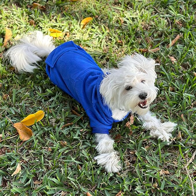 Jecikelon Winter Dog Hoodie Sweatshirts with Pockets Warm Dog Clothes for Small Dogs Chihuahua Coat Clothing Puppy Cat Custume (Dark Blue, Small)