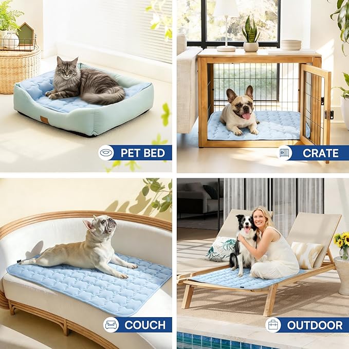 Luciphia Premium Dog Cooling Mat Non-Slip Q-MAX>0.5 Self-Cooling Pad for Medium Pet Indoor Portable Kennel Puppy Bed for Summer Crate Pad for Dog Washable Light Blue 30x40 inches