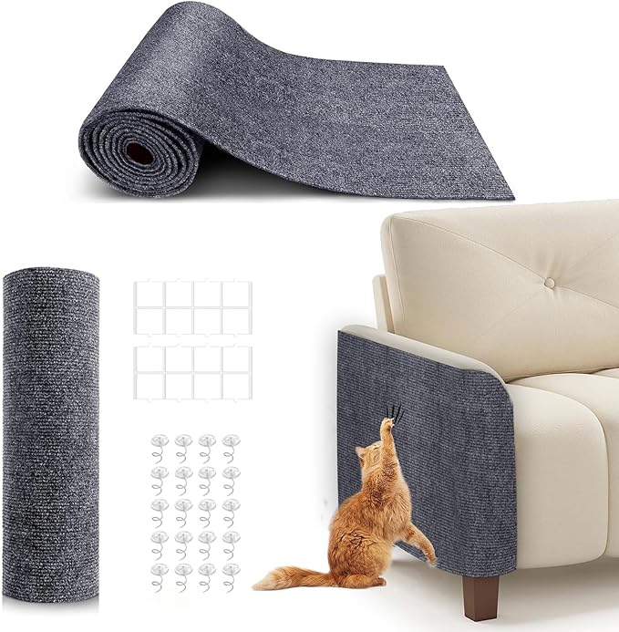 78.7"X15.8" Cat Scratching Mat, Self-Adhesive Cat Scratch Carpet, DIY Cats Scratch Furniture Protector for Couch, Sofa, Wall & Door, Durable Furniture Guards Couch Scratcher from Cats Claws, Dark Grey