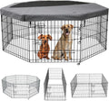 PETIME Foldable Metal Dog Exercise Pen/Pet Puppy Playpen Kennels Yard Fence Indoor/Outdoor 8 Panel 24" W x 36" H with Top Cover (with top Cover, 8 Panels 36" H)