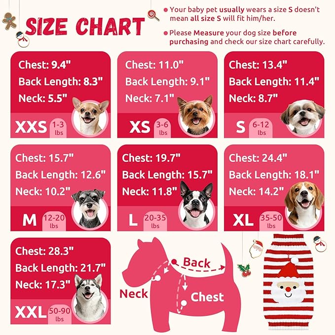 Dog Christmas Sweater Xmas Pet Clothes Cute Striped Santa Claus Costume Holiday Puppy Cat Jumpers Outfits New Year Gifts for Small Medium Large Dogs (S, Red White Stripe Santa Claus)