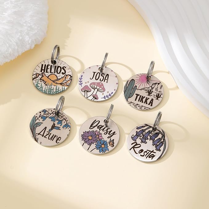 MYXGY Colorful Dog Tags Personalized, Engraved Dog Tags with Colored Printing for Pets, Customizable Cat Collar Holder Tag (Cactus)