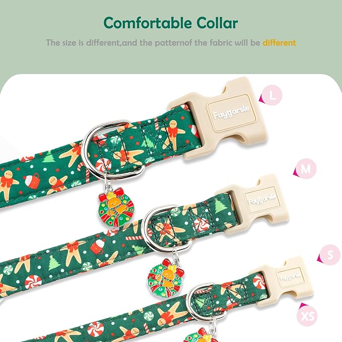 Faygarsle Christmas Dog Collar, Green Gingerbread Pattern, Plastic Buckle with Metal D-Ring, Holiday Pet Accessory, for Small Medium Large Dogs L
