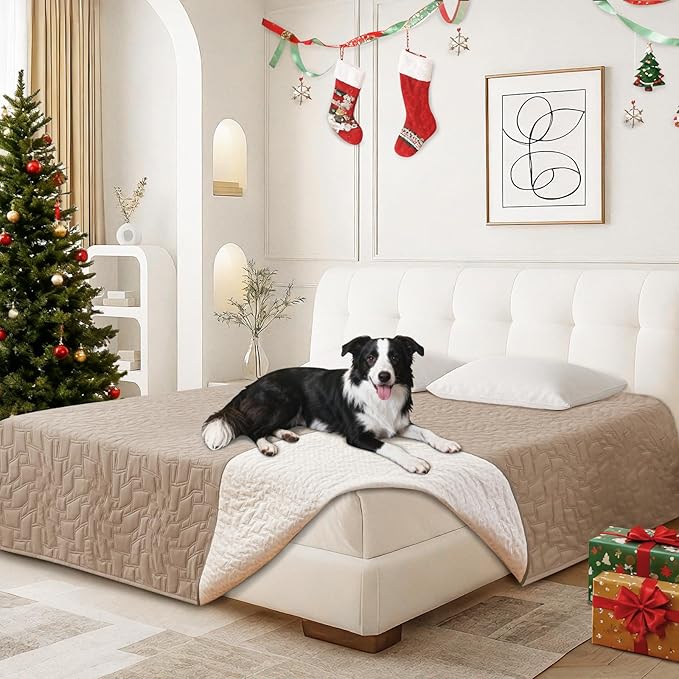 Waterproof Dog Bed Cover Pet Blanket, Soft Couch Cover for Dogs Washable, Non-Slip Dog Blanket Protect Furniture Couch Sofa Car for Puppy Large Dogs Cat (82x120 Inch, Khaki)