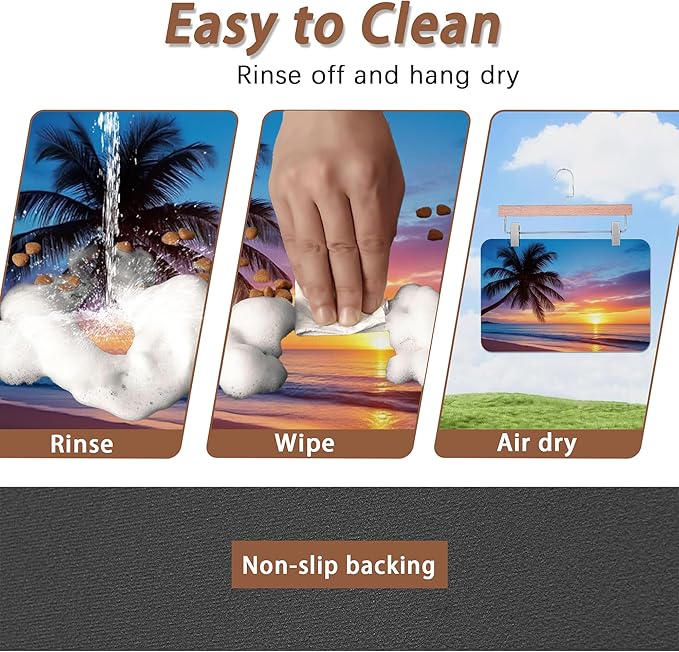 Tropical Palm Pet Feeding Mat,Sunset Trees Sea Beach Absorbent Quick-Dry Cat Dog Food and Water Bowl Mats, Non-Slip Rubber Backing Mat, Cat Dog Accessories Supplies 16"x24"