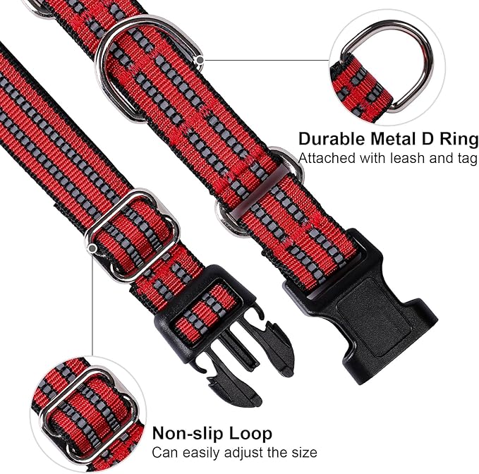 Martingale Dog Collar, Adjustable Nylon Reflective Collar with Buckle No Pull Dog Collar for Small Medium Large Dogs (Red S)
