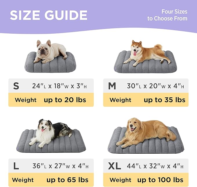 LE SURE Cute Orthopedic Dog Bed Large Sized Dog, Waterproof Chic Flat Pet Beds with Removable Washable Cover, Fuzzy Thick Egg Crate Foam Pet Mat for Indoor Use (36" x 27", Grey)