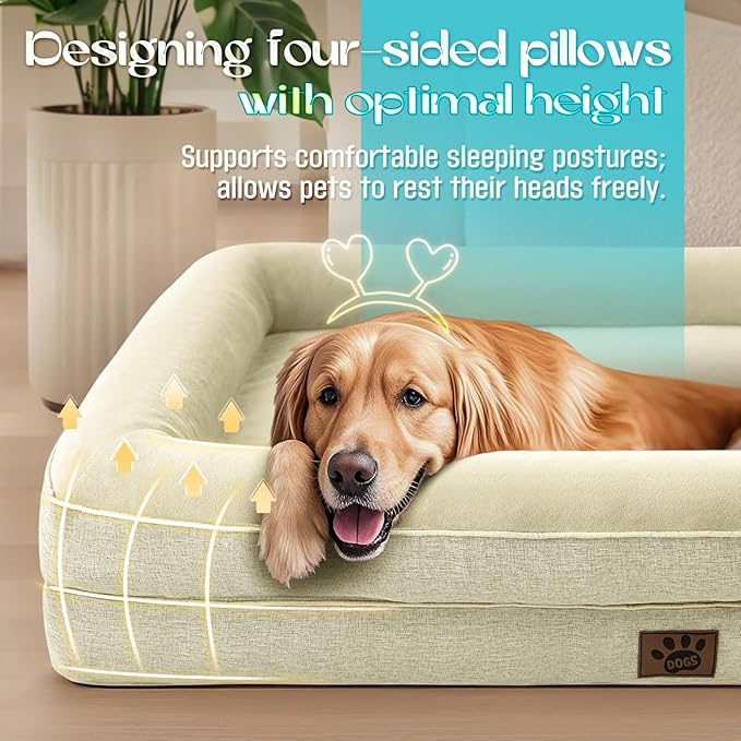 Waterproof Memory Foam Dog Beds for Small Dogs Non-Slip Orthopedic Dog Beds Washable Couch Pet Bed with Removable Cover (Beige, Small)