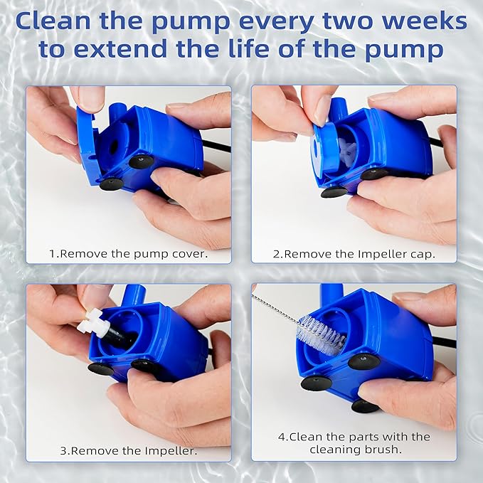 IP68 DR-DC160 Submersible Water Pump Cat Water Fountain Pump for Tritone Ceramic Stainless Steel Round Flower Cap Cat Fountains Automatic Pet Water Dispenser Replacement Pump (with LED&Adapter&Brush)