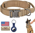 DAGANXI Tactical Dog Collar, Adjustable Military Training Nylon Dog Collar with Control Handle and Heavy Metal Buckle for Medium and Large Dogs, with Patches and Airtags Case (XL, Brown)