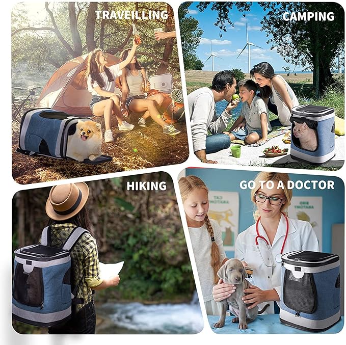 JESPET & GOOPAWS Pet Backpack Carrier for Small Dog, Puppy, Soft Carrier Backpack Ideal for Traveling, Hiking, Walking and Outdoor Activities with Family (Blue Grey)