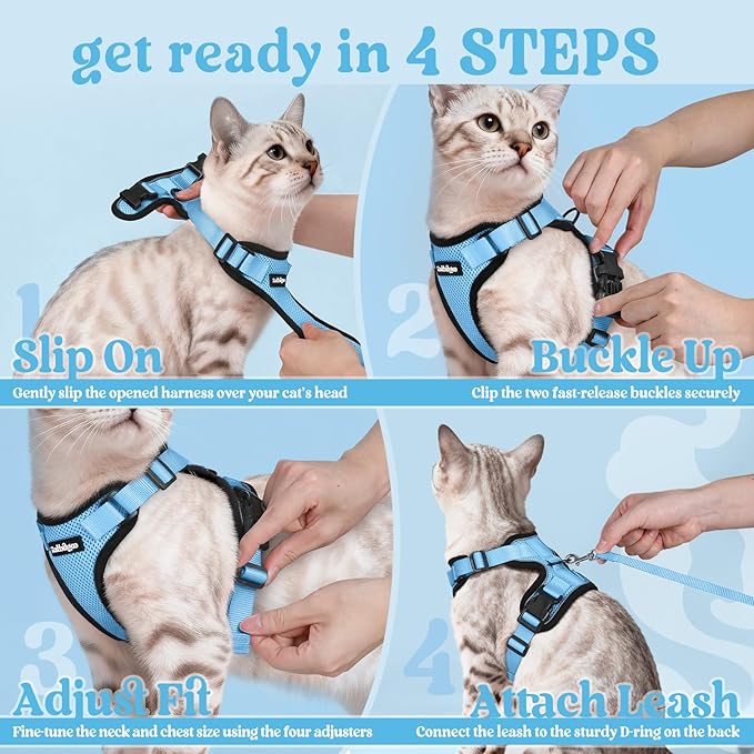 rabbitgoo Cat Harness and Leash for Walking, Escape Proof Soft Adjustable Vest Harnesses for Cats, Easy Control Breathable Reflective Strips Jacket, Light Blue, XS