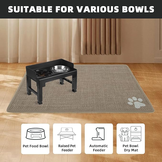 PUPTECK Dog Food Mat, Absorbent Pet Cat Feeding Mat for Food and Water Bowls, Anti-Slip Dog Placemat for Floors Waterproof, Pet Supplies Accessories, Khaki L