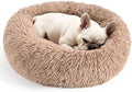 28in Large Dog Bed, Medium Size Dog and Cats, Calming Donut Bed for Puppy and Kitten, Washable Round Fluffy Pet Bed (Camel)