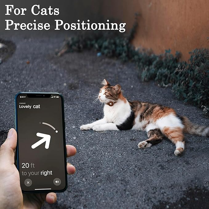 OOPSDOGGY Reflective Leather AirTag Cat Collar with Bell - Non Breakaway Adjustable Pet Collar with Apple Air Tag Holder - Lightweight GPS Kitten Collars for Small Dogs Puppy (Brown)