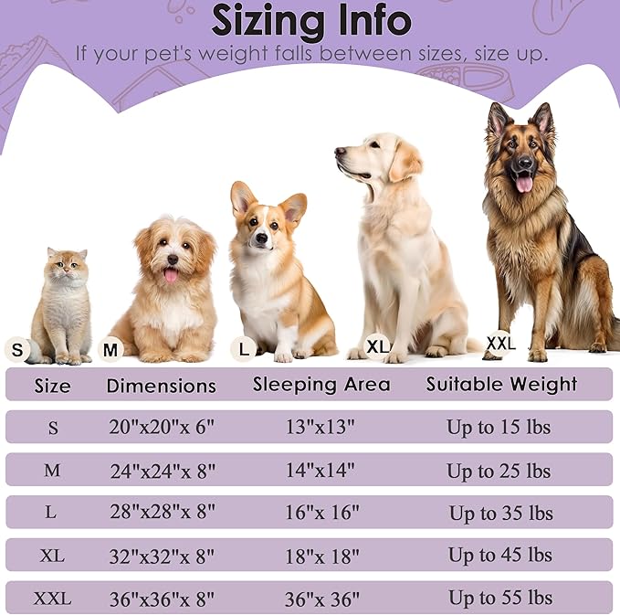 Hoewina Dog & Cat Bed, 20in Cat Beds for Indoor Cats, Calming Donut Bed for Puppy and Kitten, Washable Round Fluffy Pet Bed for Small Medium Dogs and Cats (Purple)