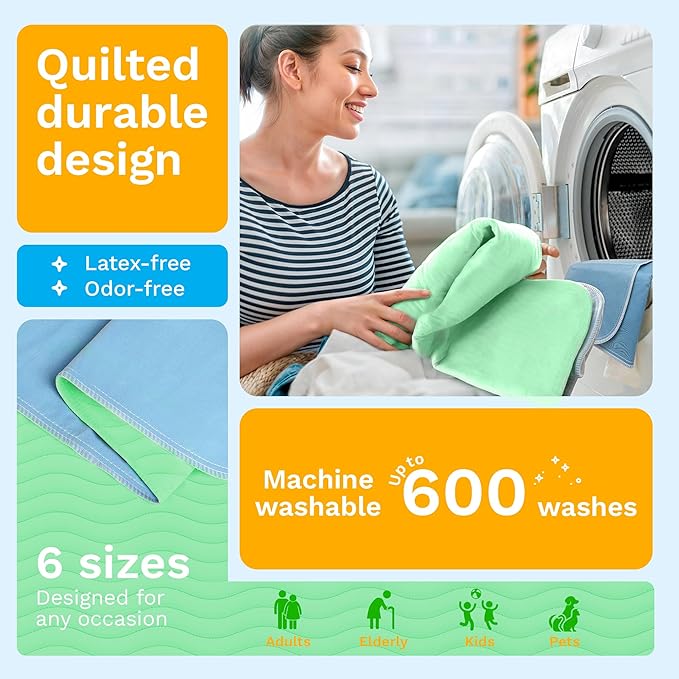 GREEN LIFESTYLE® Washable Underpads - Heavy Absorbency Reusable Bedwetting Incontinence Pads for Kids, Adults, Elderly, and Pets - Toddler Mattress Pads for Bed, Sofa, Floor (Pack of 2 - 34x36)