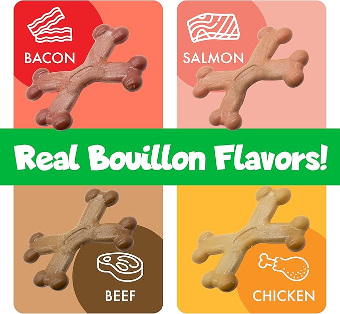 Chew’EMS X Bone Dog Chew Toy for Aggressive Chewers – Long-Lasting Chicken Flavor Nylon Bone – Durable, Rawhide-Free Dental Toy - Small Size – Made in USA