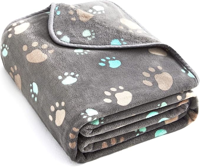 Allisandro Super Soft and Premium Fuzzy Flannel Fleece Pet Dog Blanket, The Cute Print Design Washable Fluffy Blanket for Puppy Cat Kitten Indoor Outdoor, Grey, 32 x 24 Inches