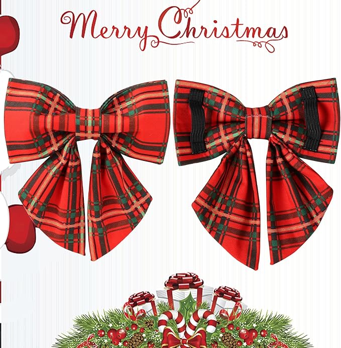 Christmas Dog Collar with Bow Tie, Cotton Christmas Plaid Collar for Medium Girl Boy Dog,Red &Green Plaid Dog Collar Bowtie with Durable Metal Buckle,Adorable Pet Collar,M,Neck 13.5-22in